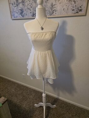 SHEIN Strapless Cream Layered Peplum Dress